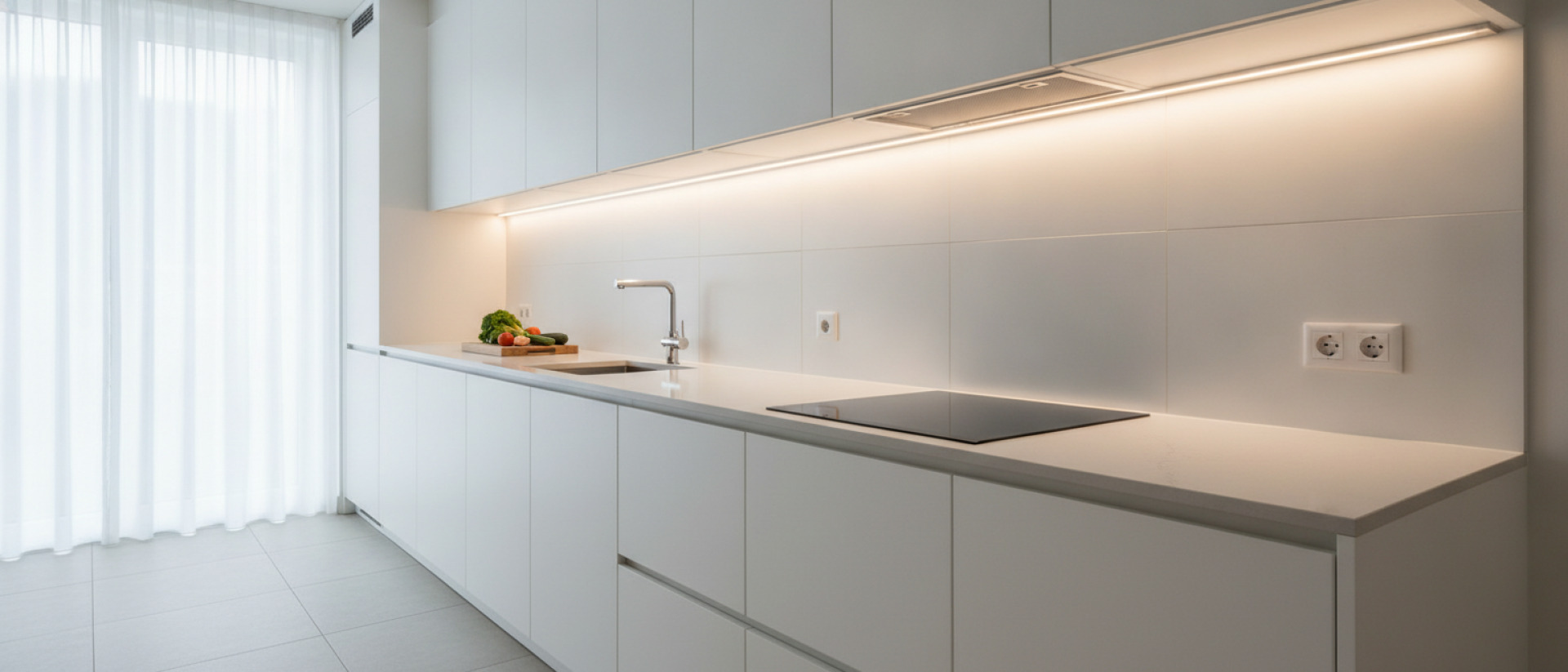 Ledverlichting onder bovenkasten gelijkmatig over het werkblad verdelen