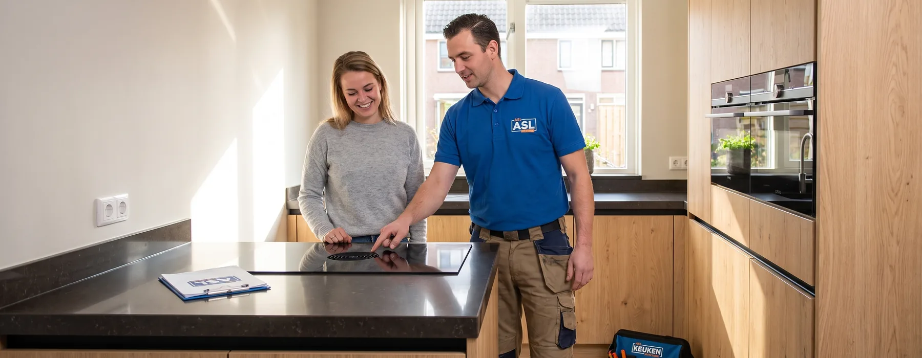 asl keuken montage medewerker klant keuken een man in een blauw asl keuken montage shi