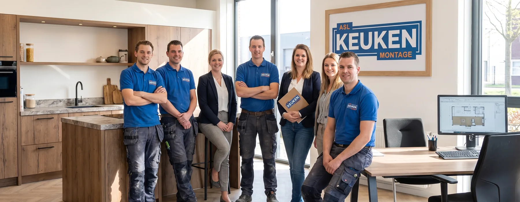 asl keuken montage teamfoto medewerkers een groep medewerkers staat in een moderne keu