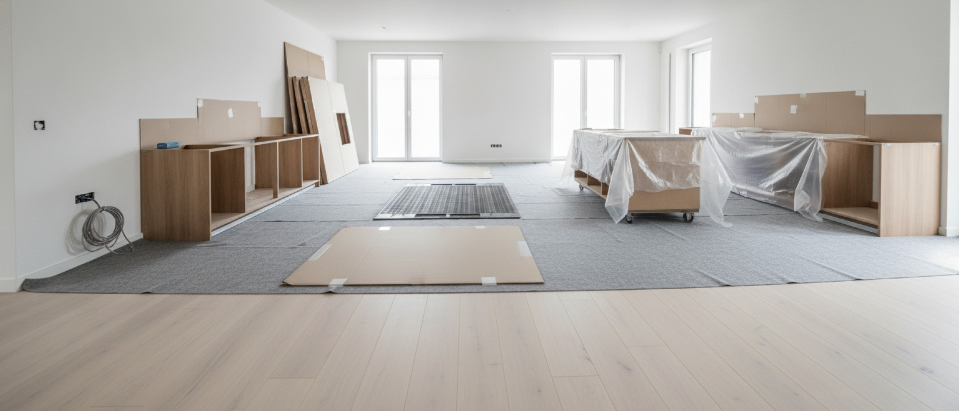 Bescherming van nieuwe vloeren tijdens keukenmontage