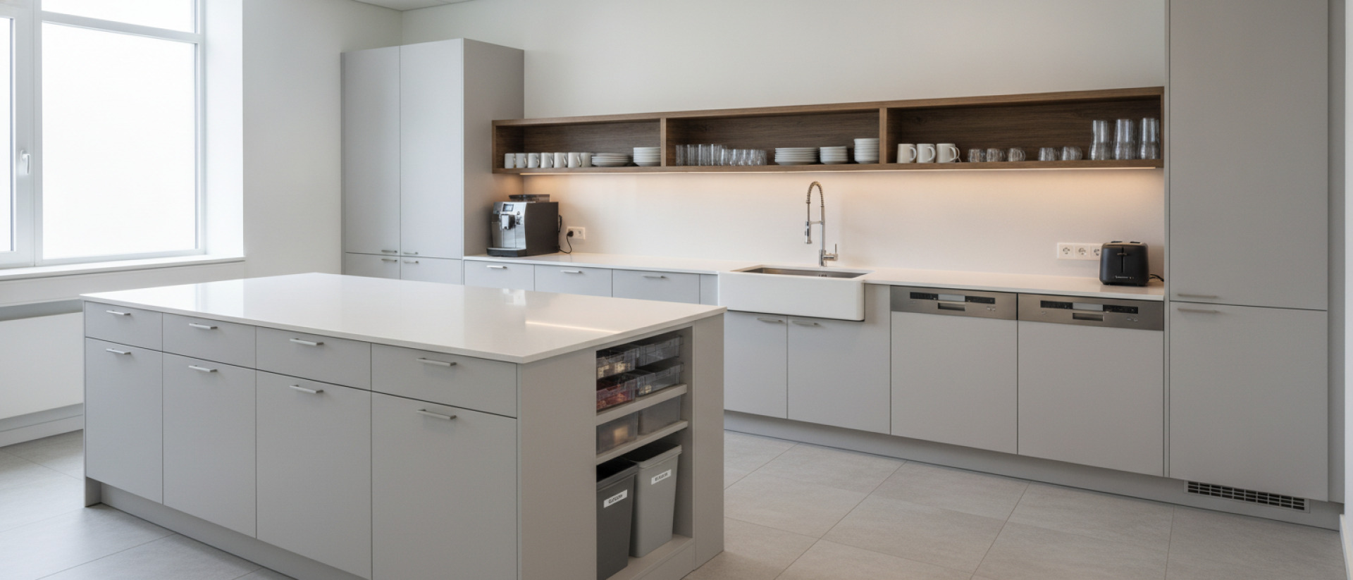9 tips om een pantry voor meerdere medewerkers onderhoudsvriendelijk in te richten.